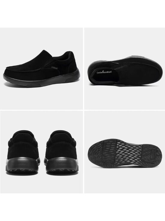 OrthoComfoot Men\'s Black Leather Slip On Comfortable Non-Slip Athletic Shoes